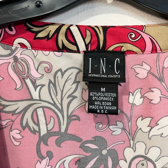 INC International Concepts Paisley Print Y2K Stretch Top Scoop Neck Pink M - Picture 4 of 6